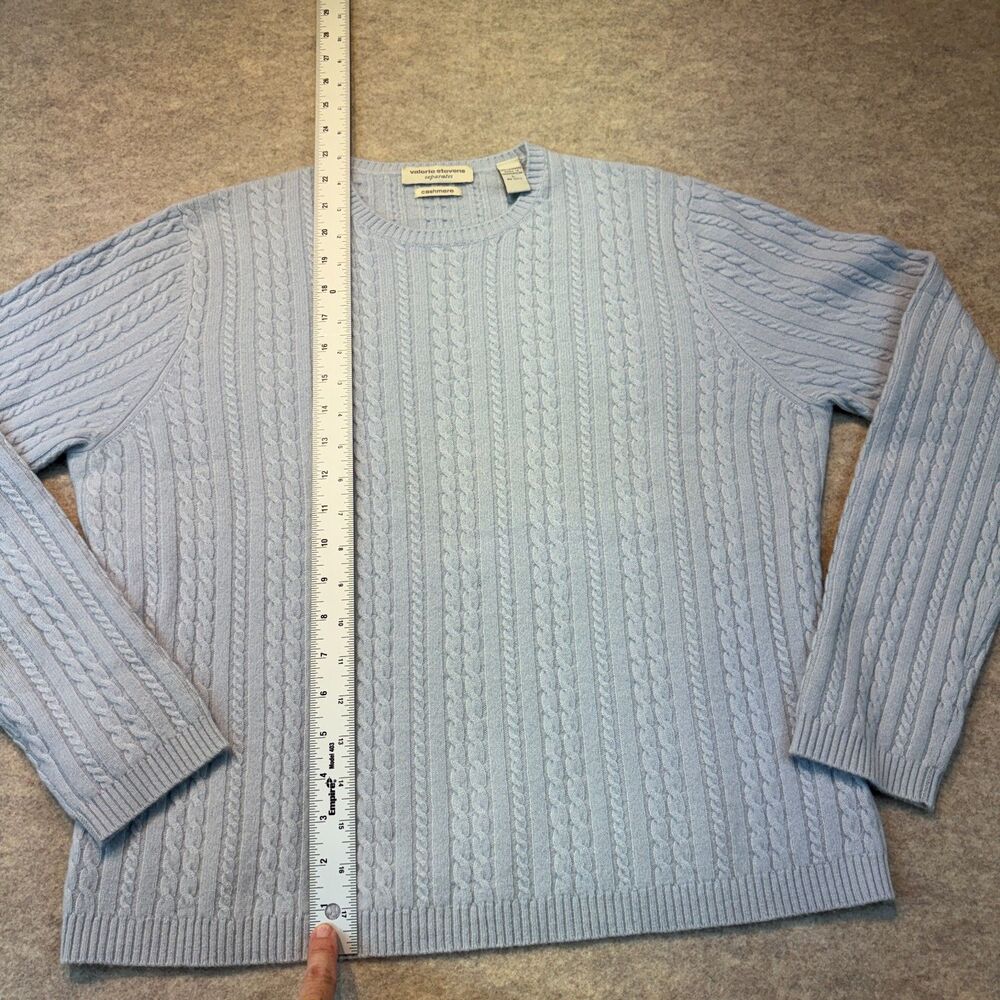 Valerie Stevens 100% Cashmere Cable Knit Sweater Powder Blue Size L - Picture 5 of 5